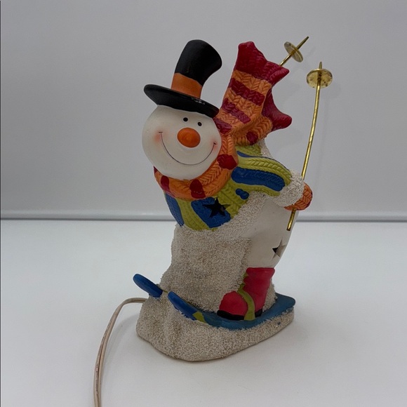 Frosty Snowman Skiing Porcelain Christmas Light Decor 9" International Bazaar - Picture 5 of 16